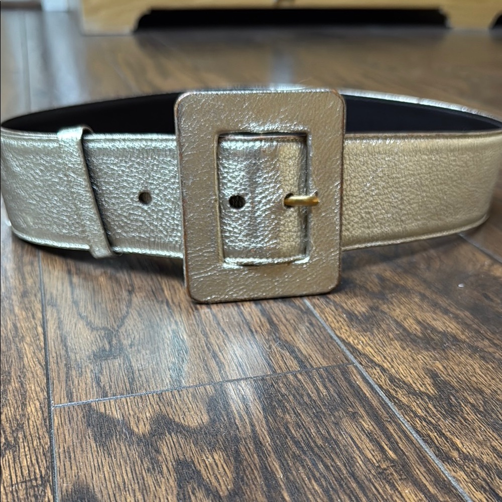 YVES Saint Laurent Gold Metallic Belt with Square Buckle